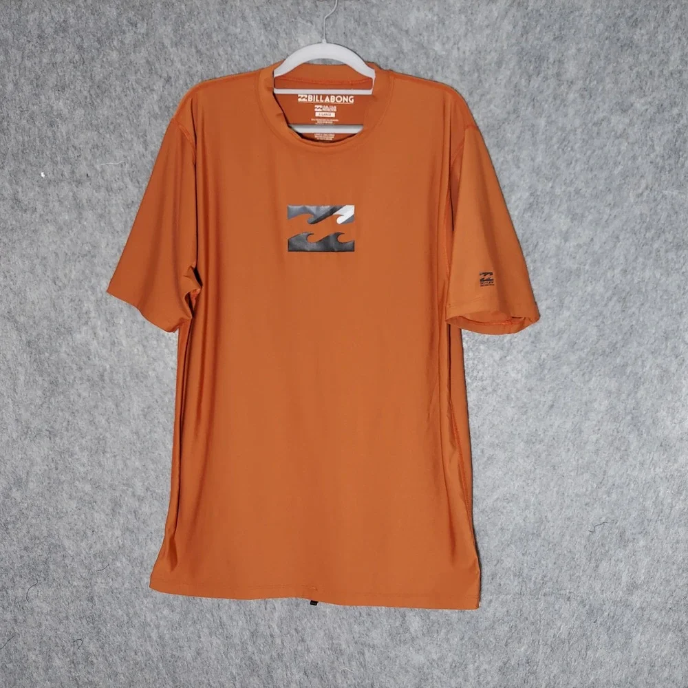 Billabong Mens Rash Guard XL Orange Coastal UPF 50+ Sun Protection Swim Shirt